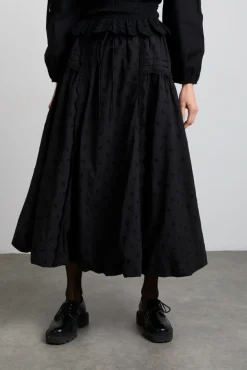 agatha embroidered midi skirt - black