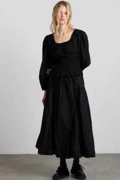 agatha embroidered midi skirt - black