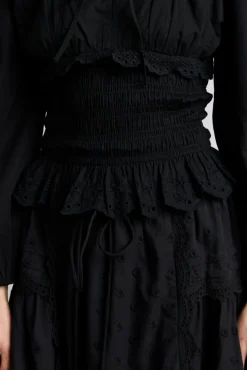 agatha embroidered midi skirt - black