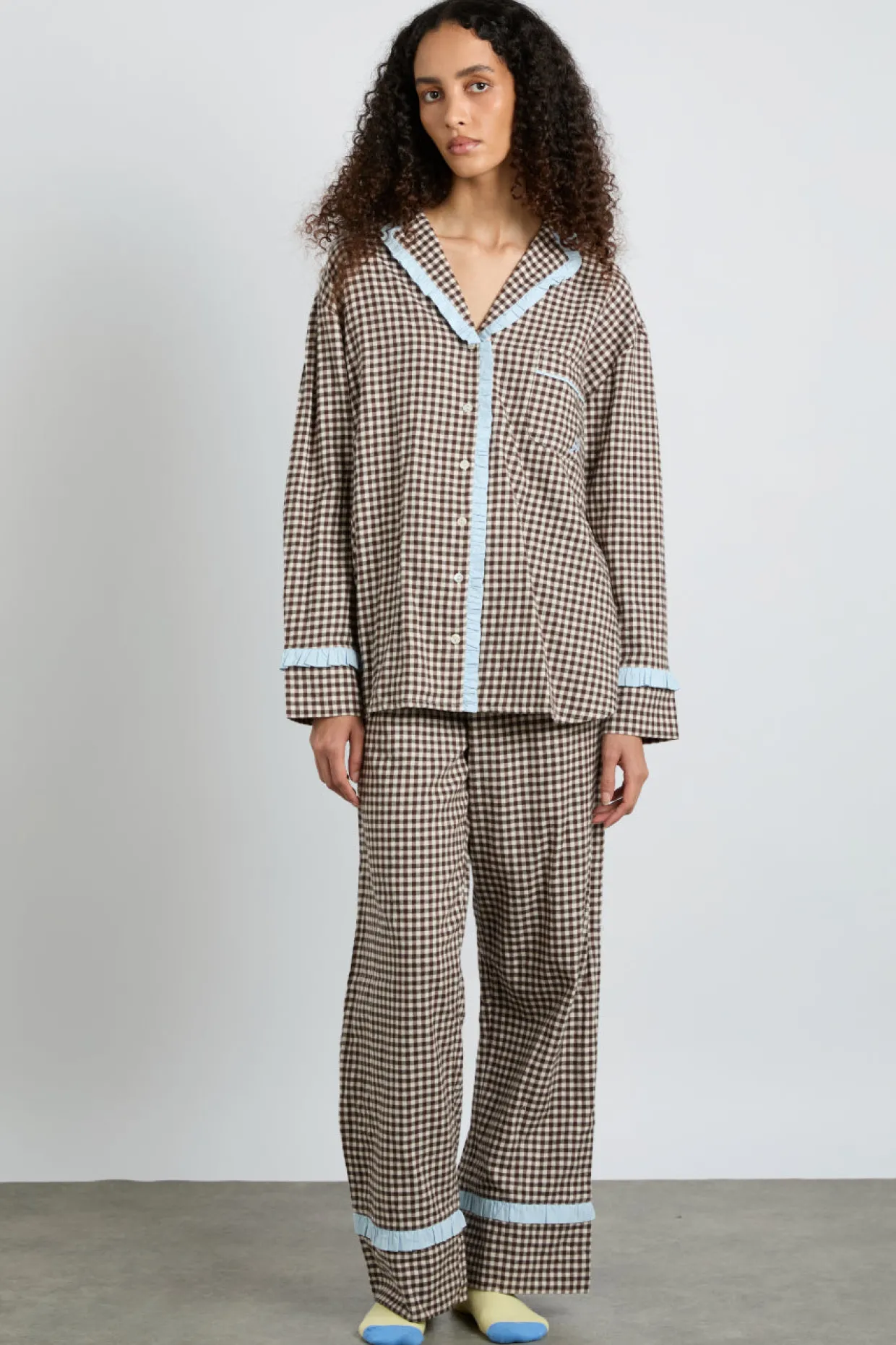 antonia pj set- brown gingham