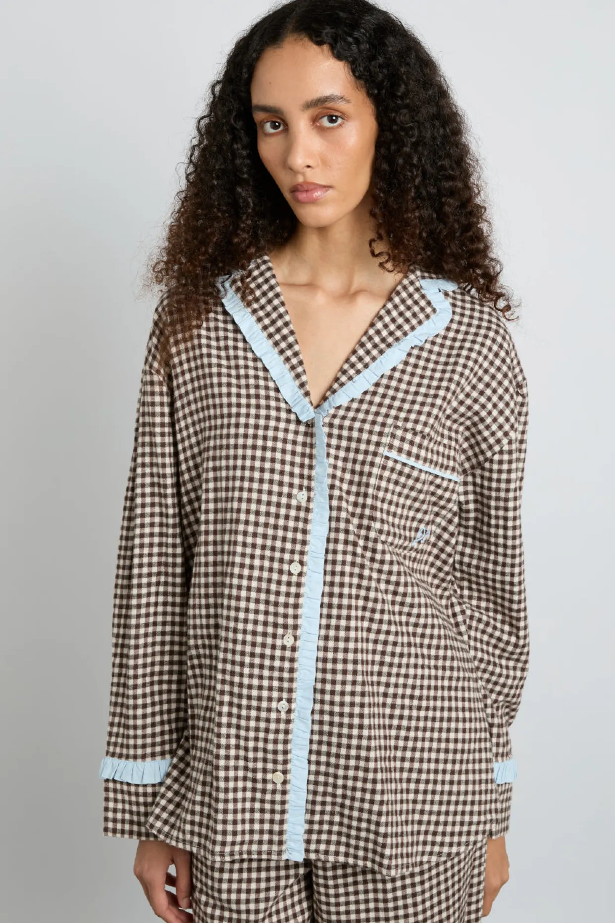 antonia pj set- brown gingham