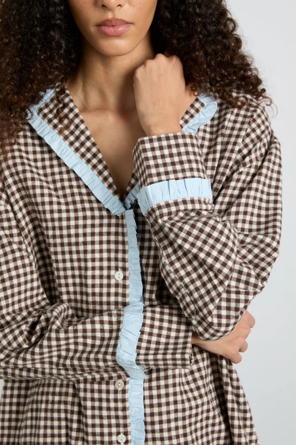 antonia pj set- brown gingham