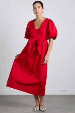 aria bow embroidered midi dress - red