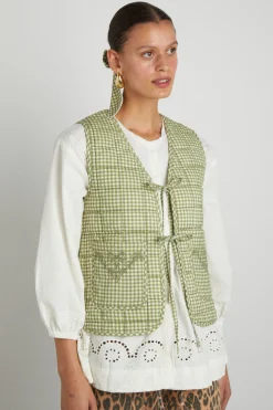 arte reversible tie gilet - green gingham