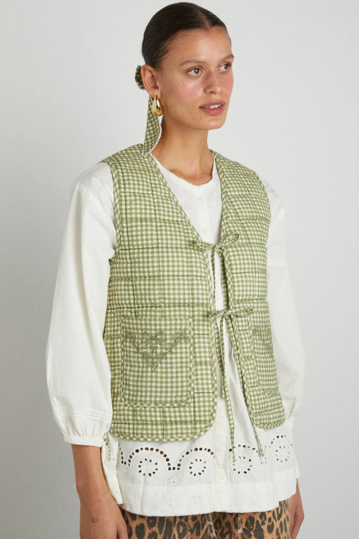 arte reversible tie gilet - green gingham