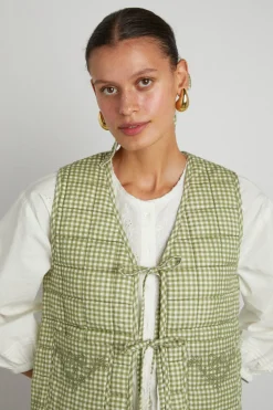 arte reversible tie gilet - green gingham