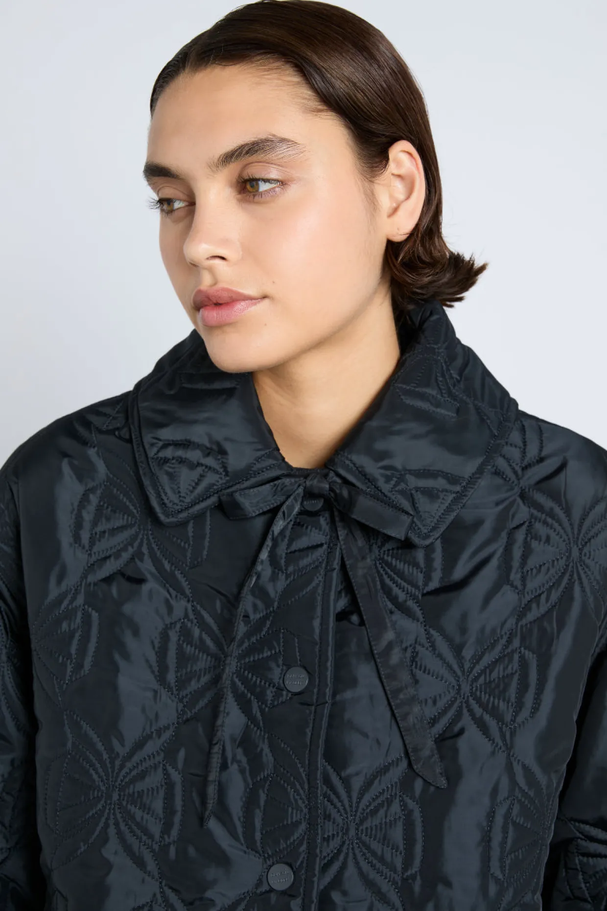aubrey quilted coat- black bows