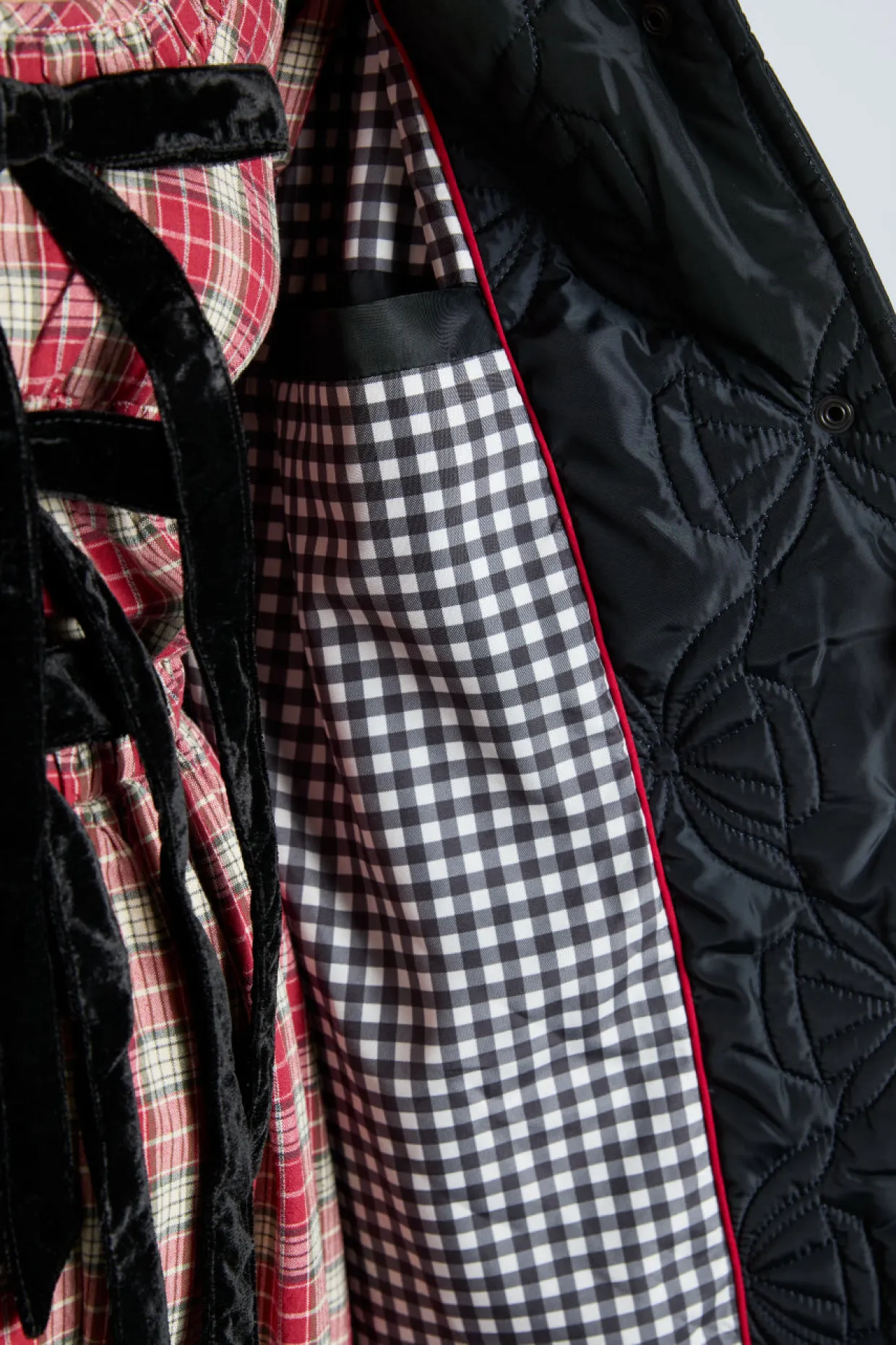 aubrey quilted coat- black bows