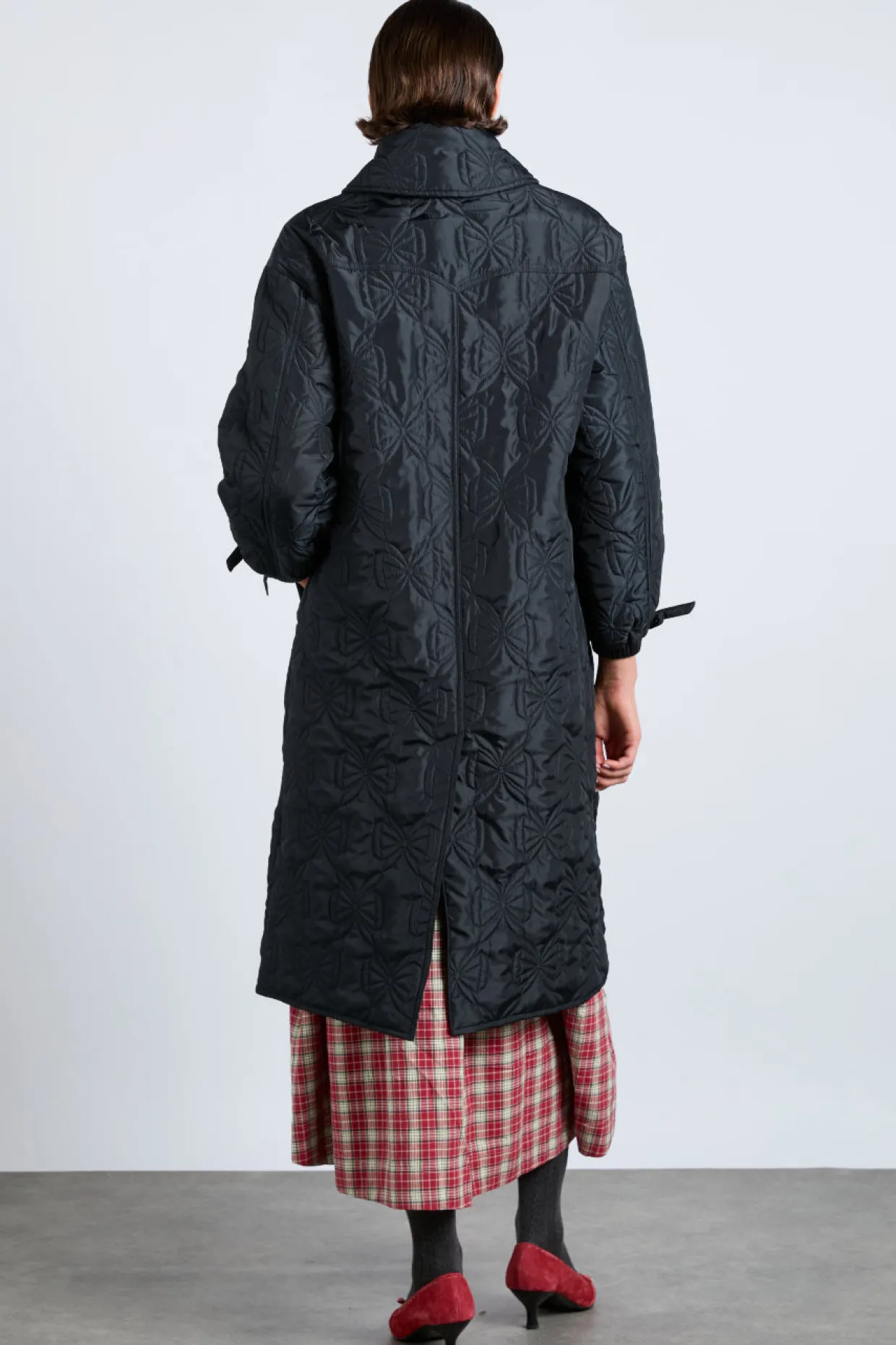 aubrey quilted coat- black bows