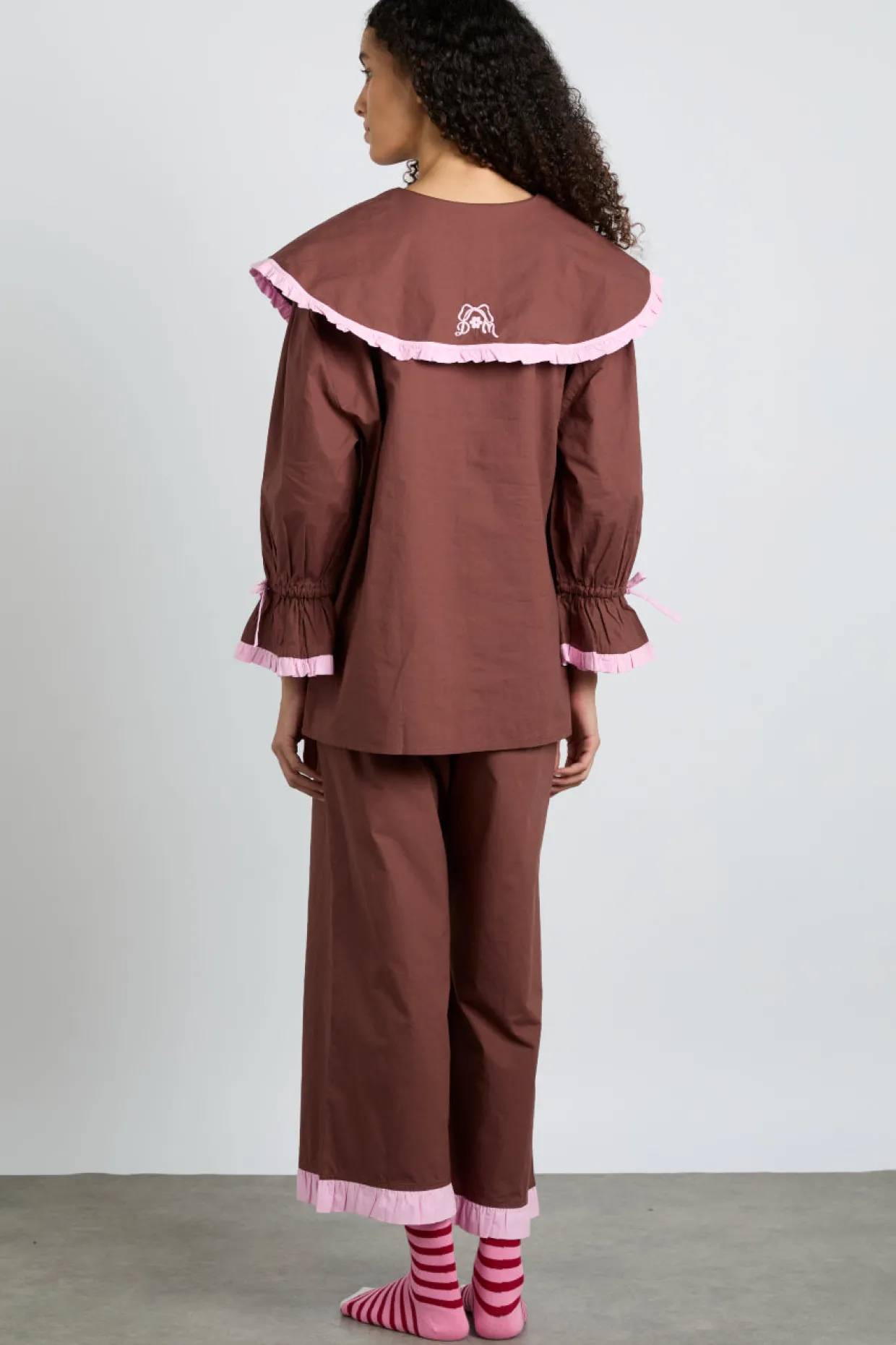barbara pj set- brown u0026 pink