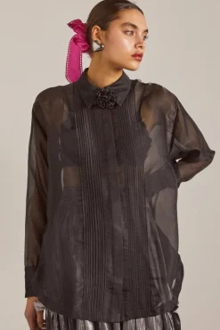bel pin tuck shirt - black sheer