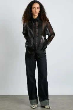 bel pin tuck shirt - black sheer