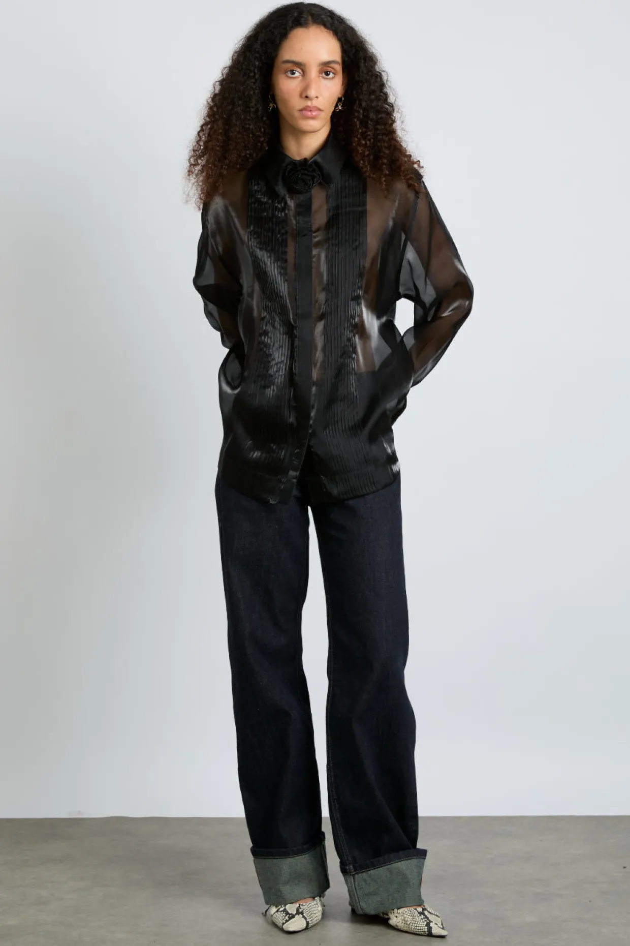 bel pin tuck shirt - black sheer
