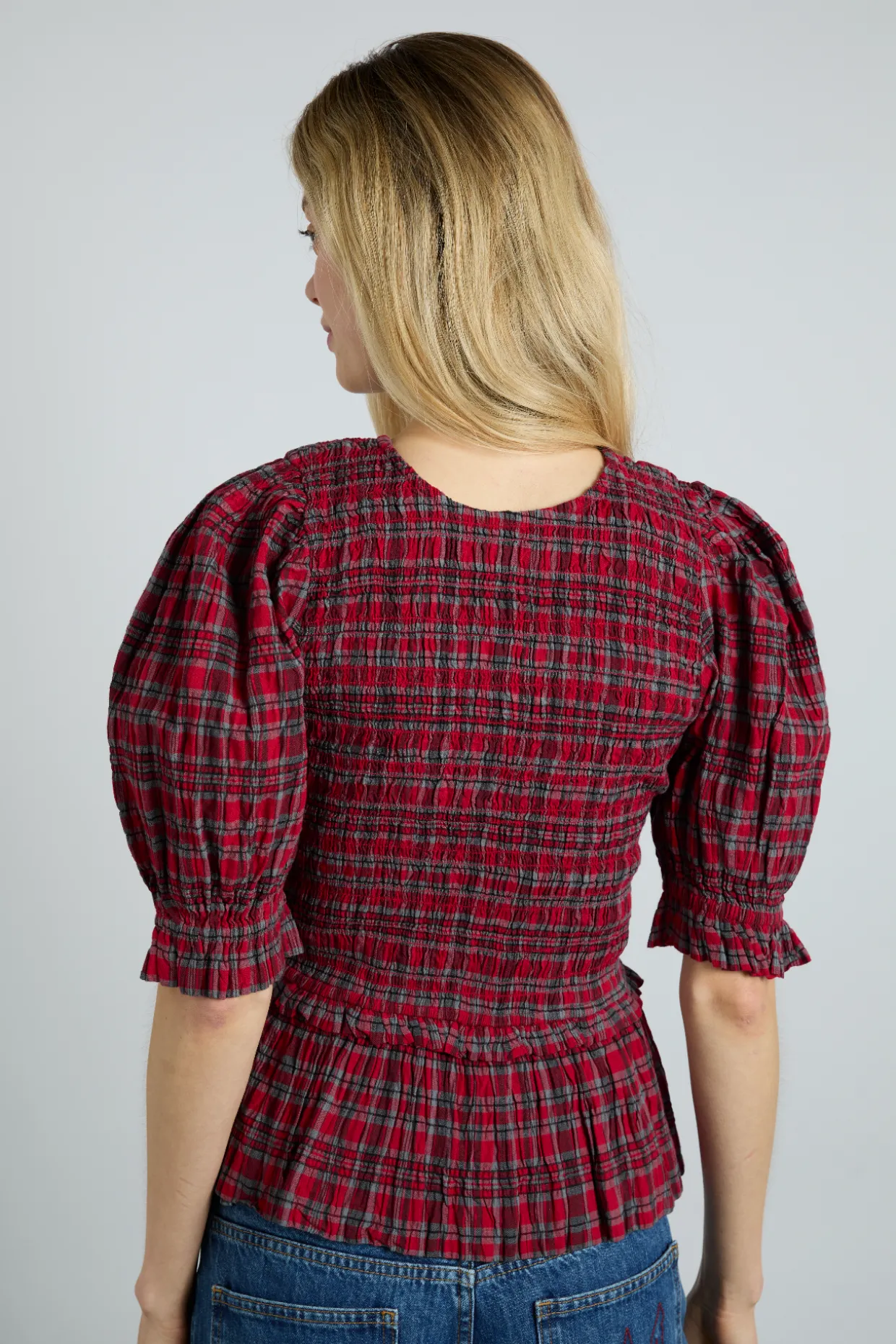 bluebelle blouse - red check