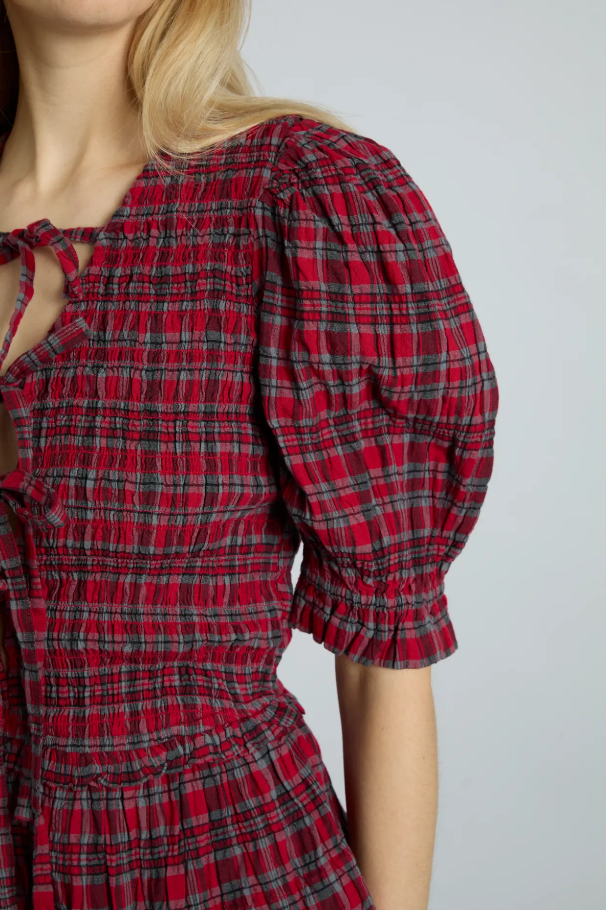 bluebelle blouse - red check