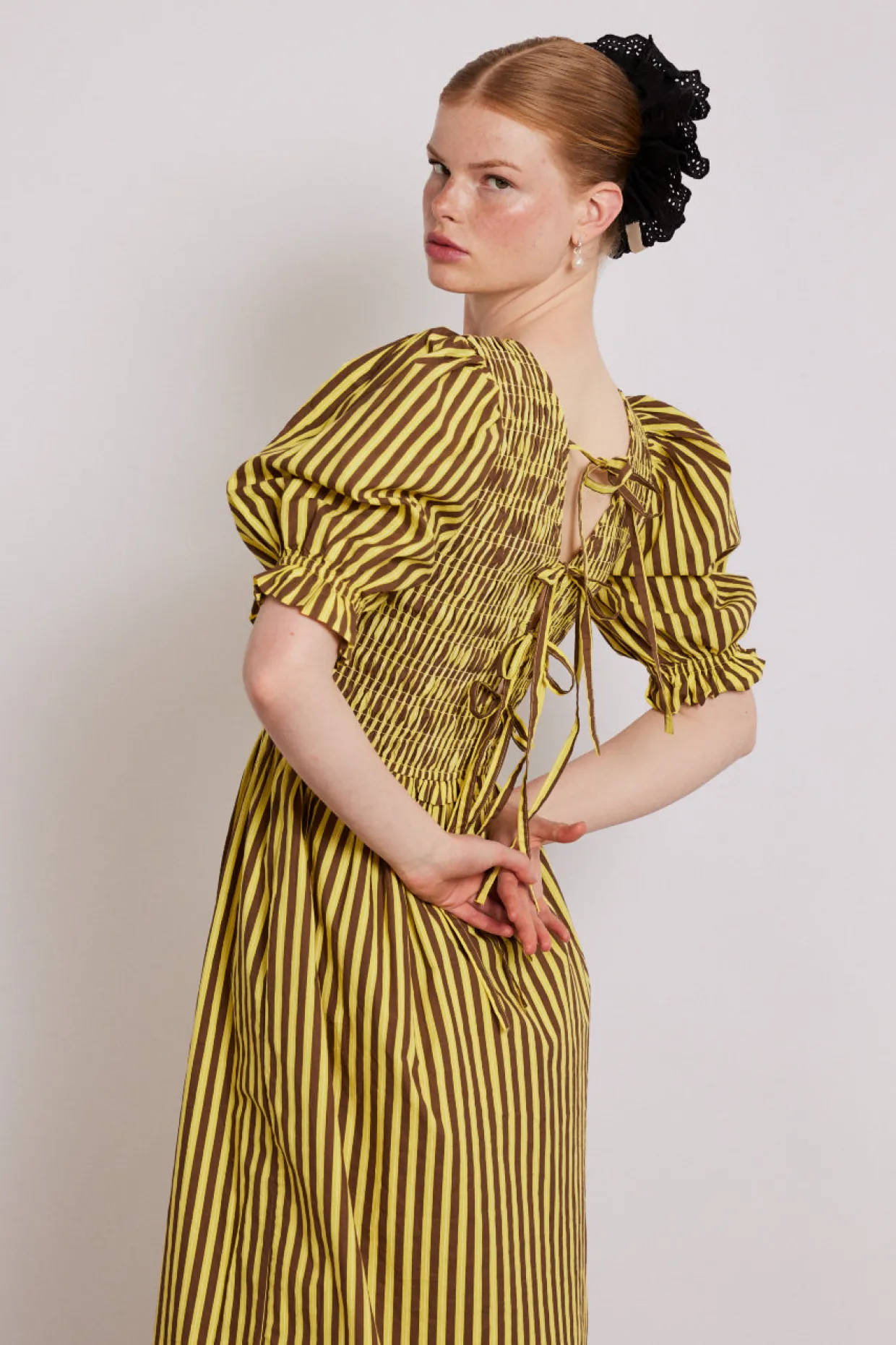 bluebelle midi dress - brown yellow stripe