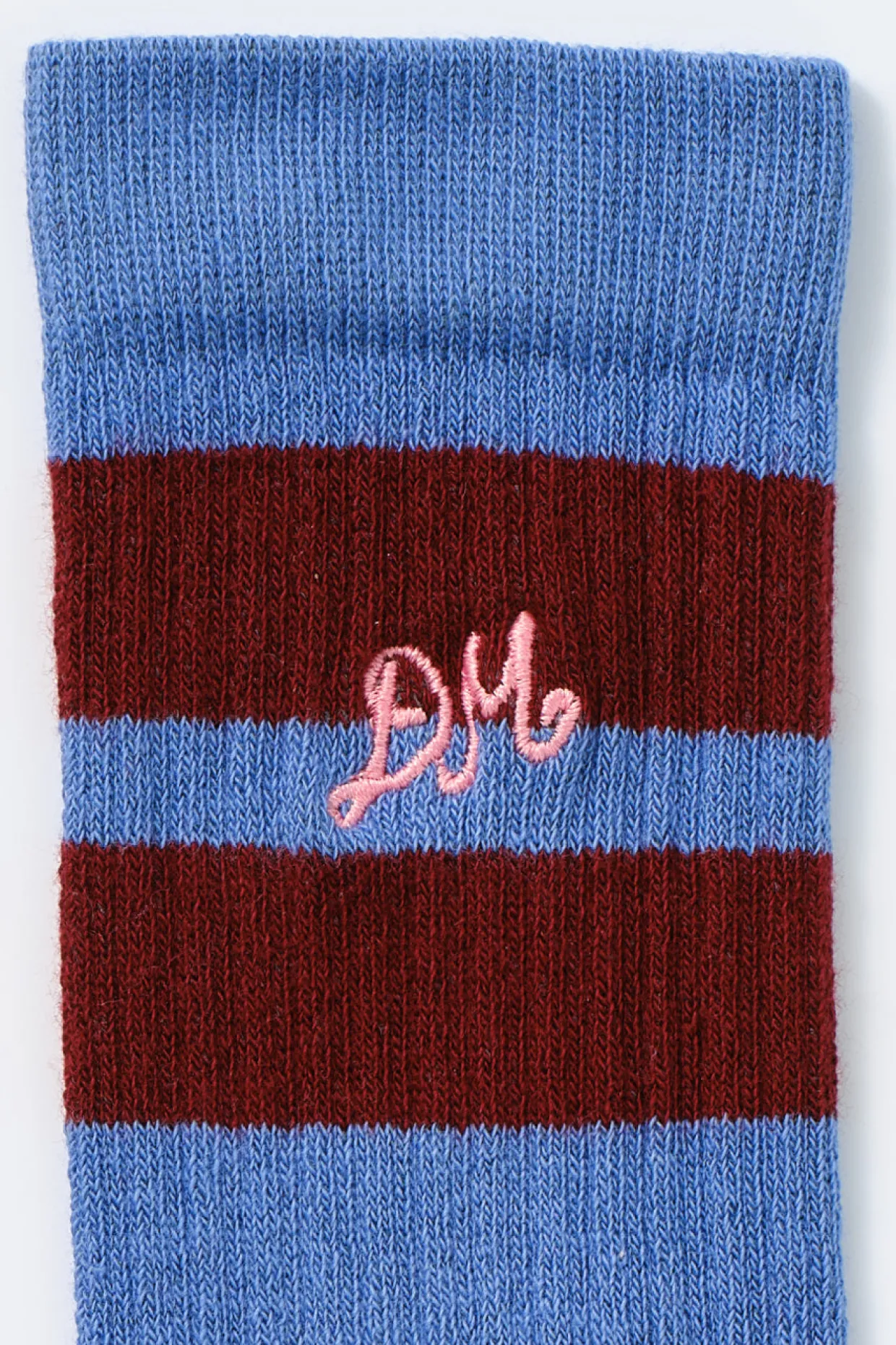 calf length socks - blue u0026 burgundy stripe