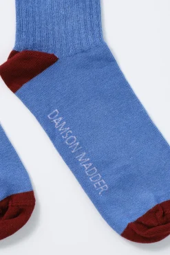 calf length socks - blue u0026 burgundy stripe