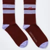 calf length socks - burgundy u0026 lilac stripe