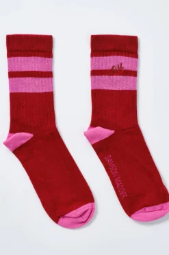 calf length socks - red u0026 pink stripe