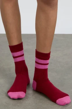calf length socks - red u0026 pink stripe