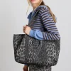 canvas tote bag in grey leopard print