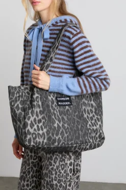canvas tote bag in grey leopard print