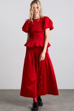 charlotte midi tie detail skirt - cherry