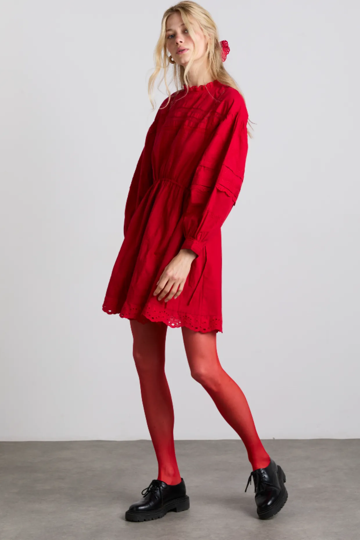 clancy all over embroidered mini dress - red