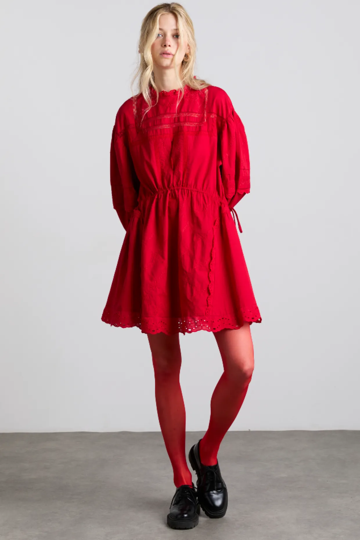 clancy all over embroidered mini dress - red