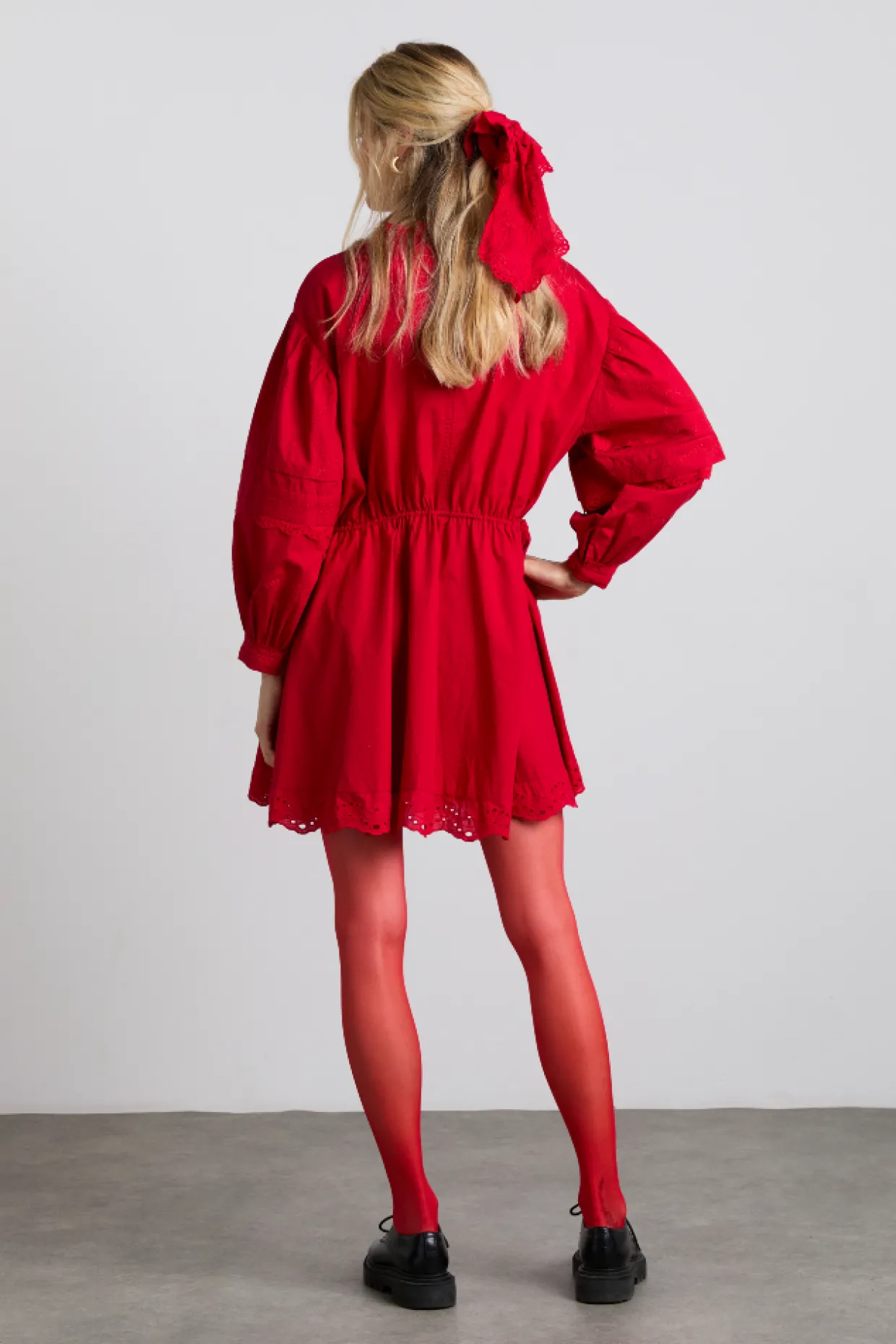 clancy all over embroidered mini dress - red