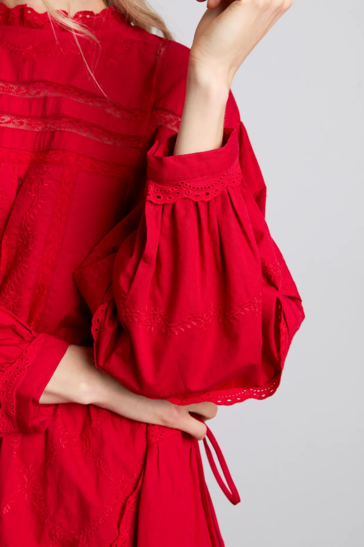 clancy all over embroidered mini dress - red