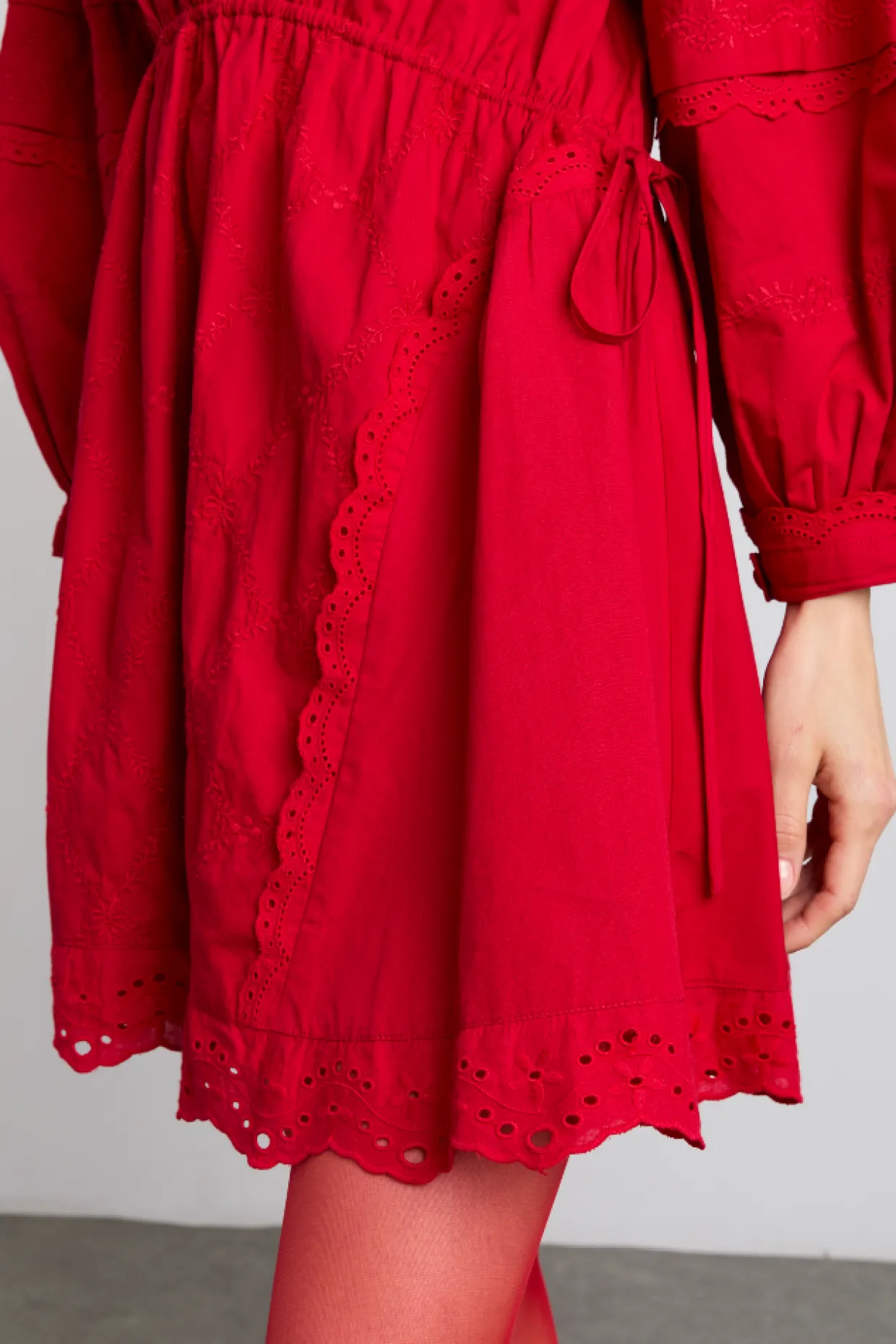 clancy all over embroidered mini dress - red