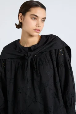 clementine embroidered collared mini dress - black