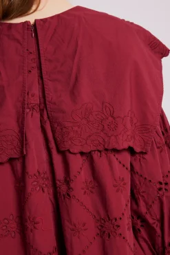 clementine embroidered collared mini dress - burgundy
