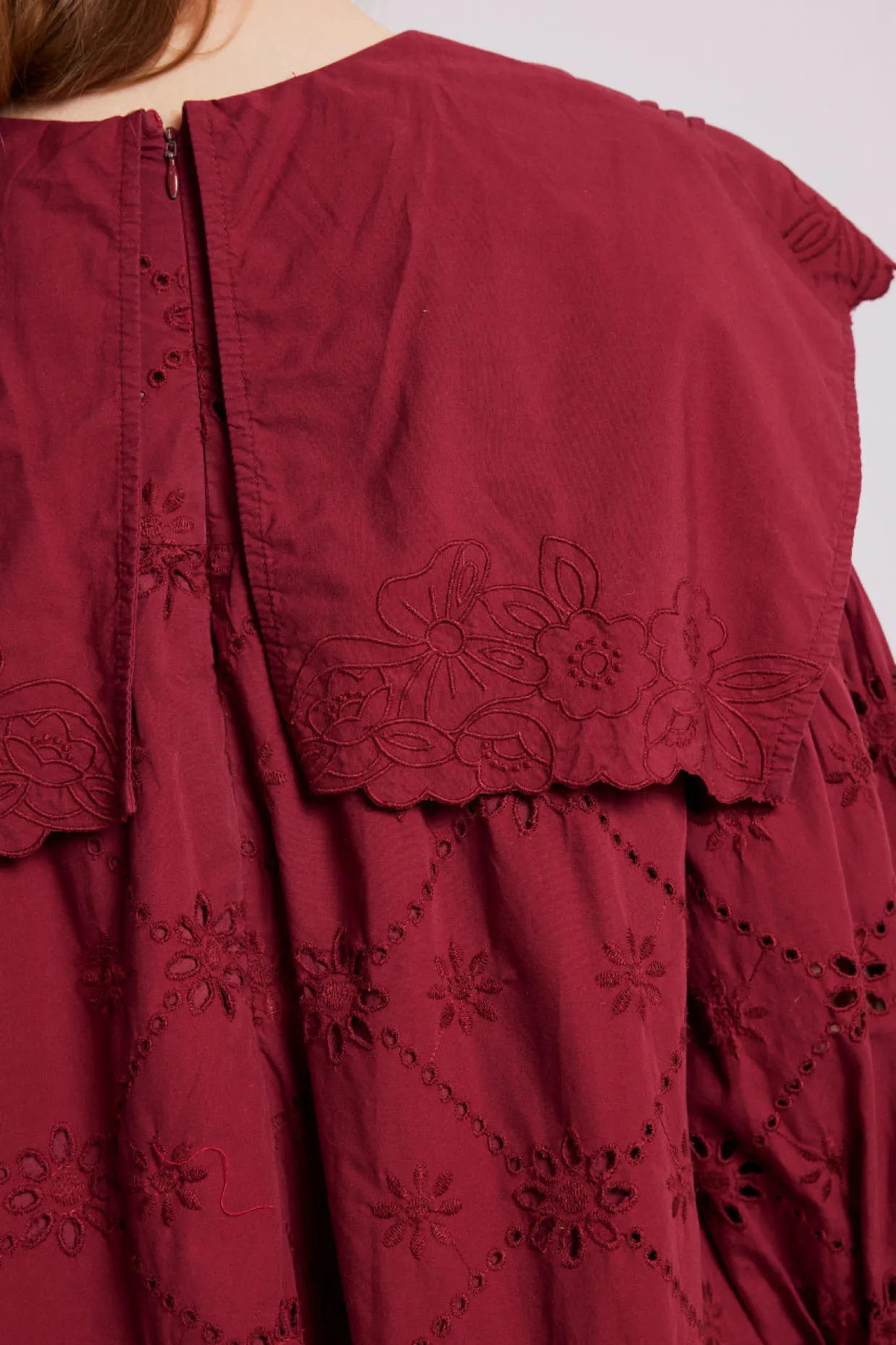 clementine embroidered collared mini dress - burgundy