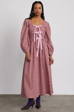 dakota bow midi dress - red gingham