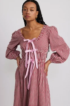 dakota bow midi dress - red gingham