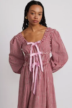 dakota bow midi dress - red gingham