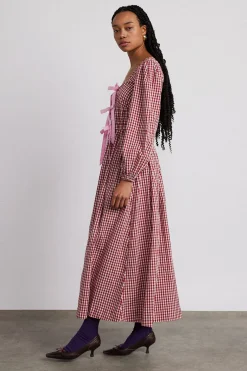dakota bow midi dress - red gingham