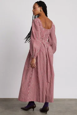 dakota bow midi dress - red gingham