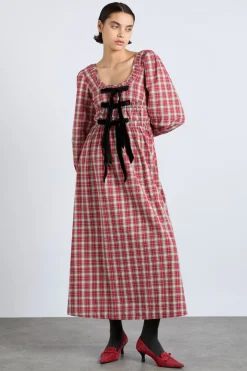 dakota bow midi dress - tartan
