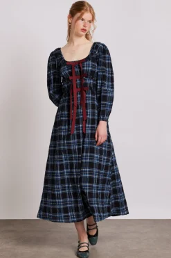 dakota midi dress - blue check