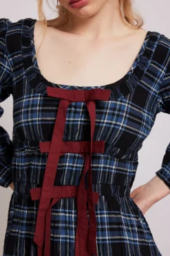 dakota midi dress - blue check