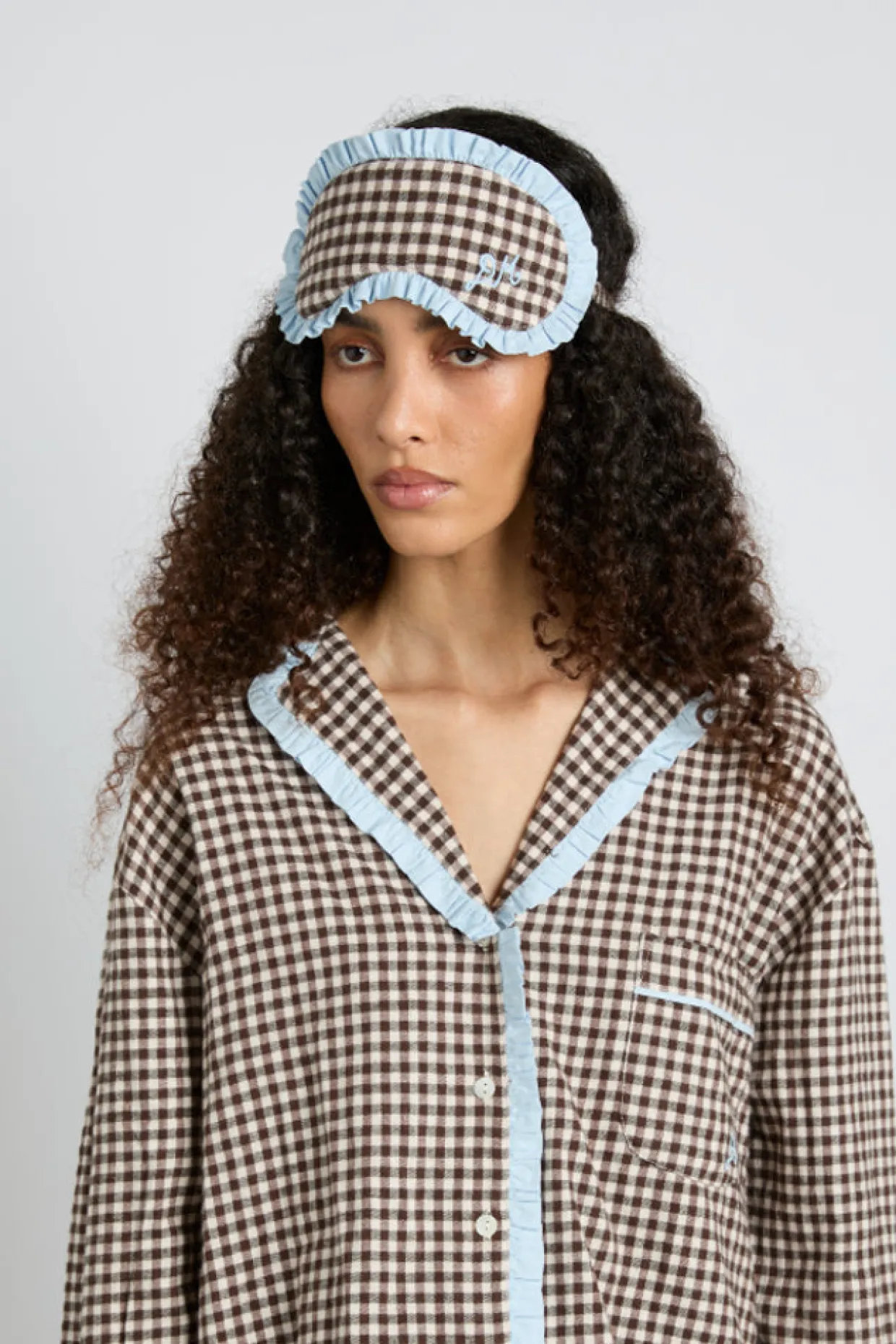 damson pj eye mask - brown gingham