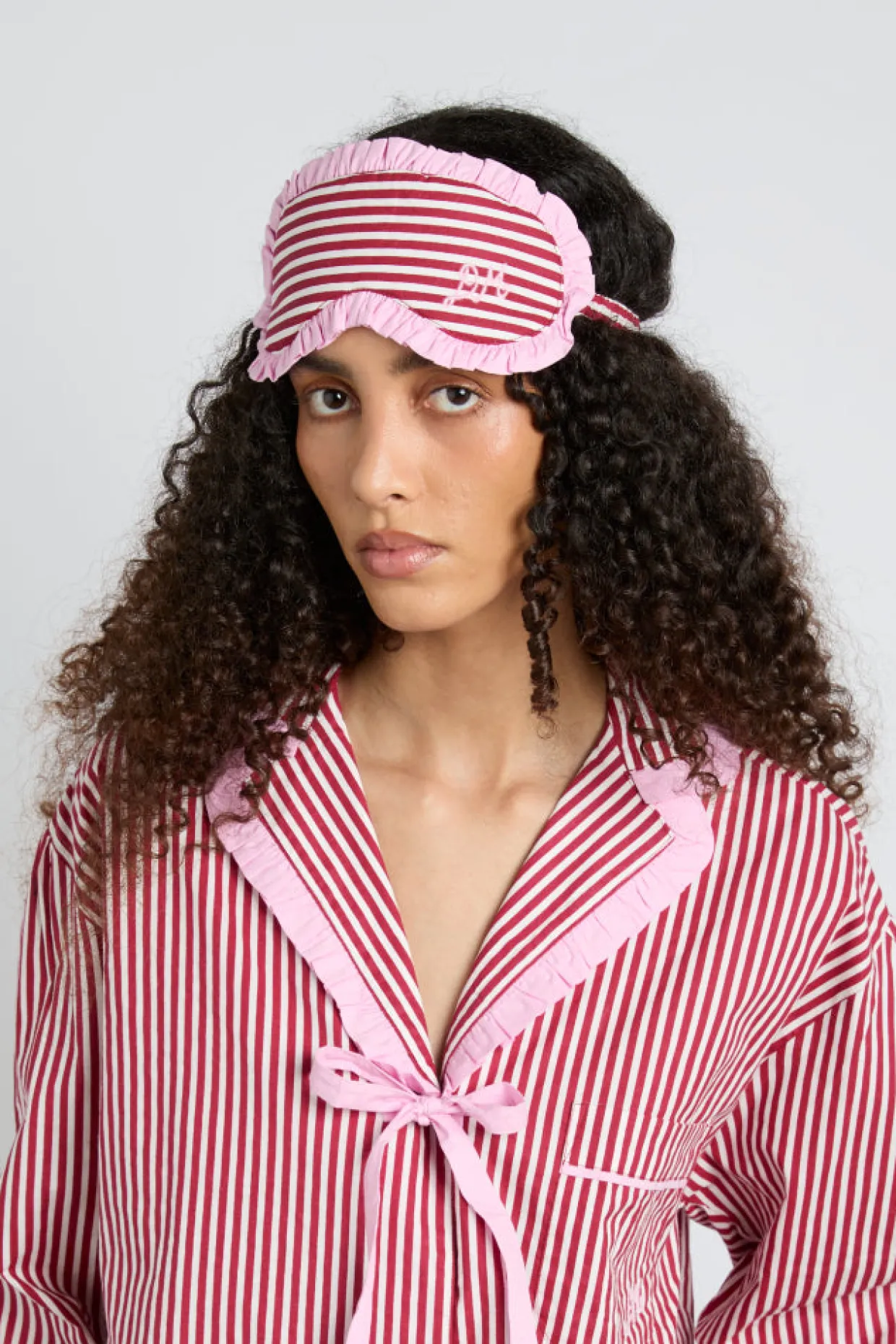damson pj eye mask - red stripe