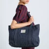 damson tote bag - denim pinstripe