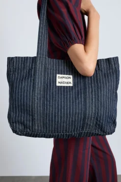 damson tote bag - denim pinstripe