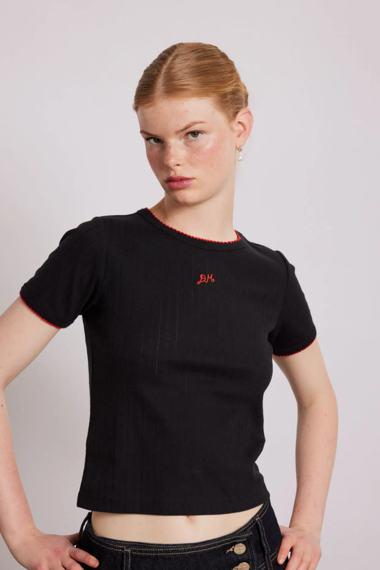 dm shrunken pointelle tee