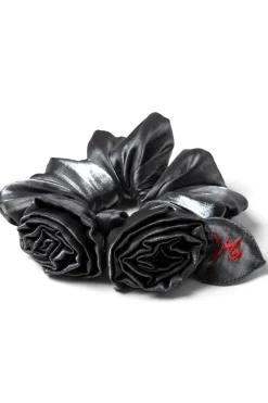 double rose scrunchie in glass satin